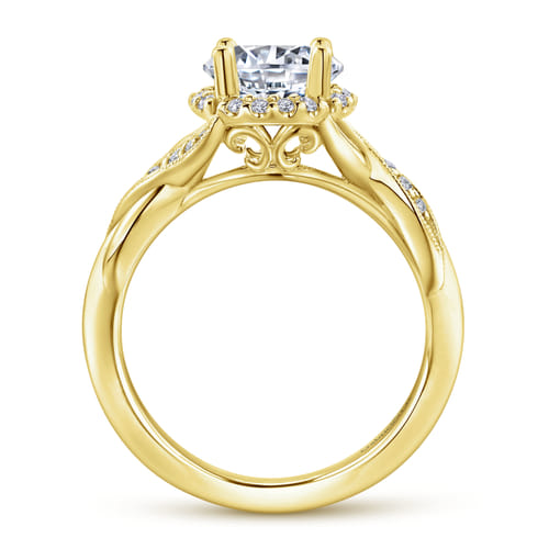 Vintage Inspired 14K Yellow Gold Round Halo Diamond Engagement Ring