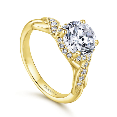 Vintage Inspired 14K Yellow Gold Round Halo Diamond Engagement Ring