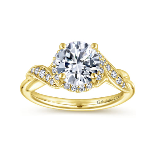 Vintage Inspired 14K Yellow Gold Round Halo Diamond Engagement Ring