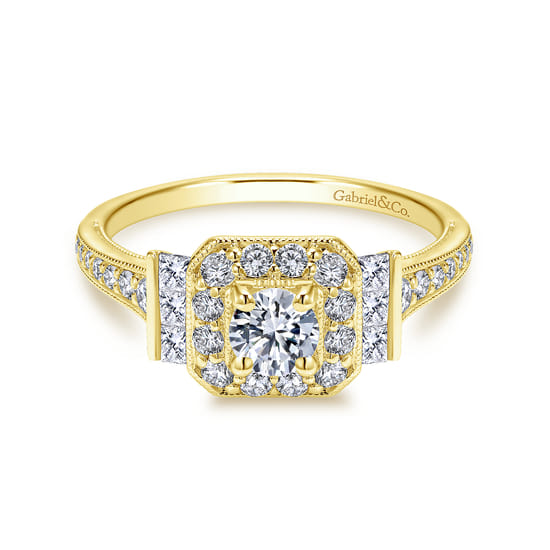 Gabriel - Vintage Inspired 14K Yellow Gold Round Halo Diamond Engagement Ring