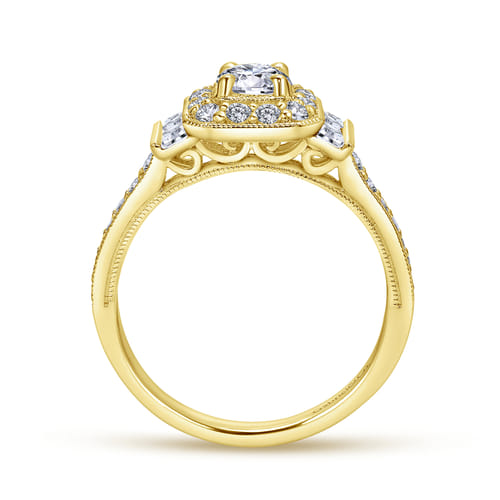Vintage Inspired 14K Yellow Gold Round Halo Diamond Engagement Ring