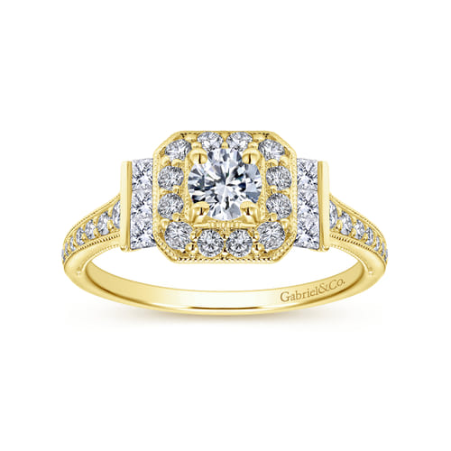 Vintage Inspired 14K Yellow Gold Round Halo Diamond Engagement Ring