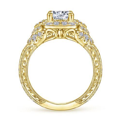Vintage Inspired 14K Yellow Gold Round Halo Diamond Engagement Ring