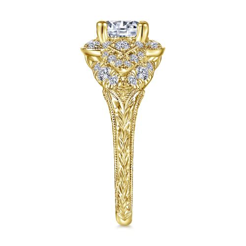Vintage Inspired 14K Yellow Gold Round Halo Diamond Engagement Ring