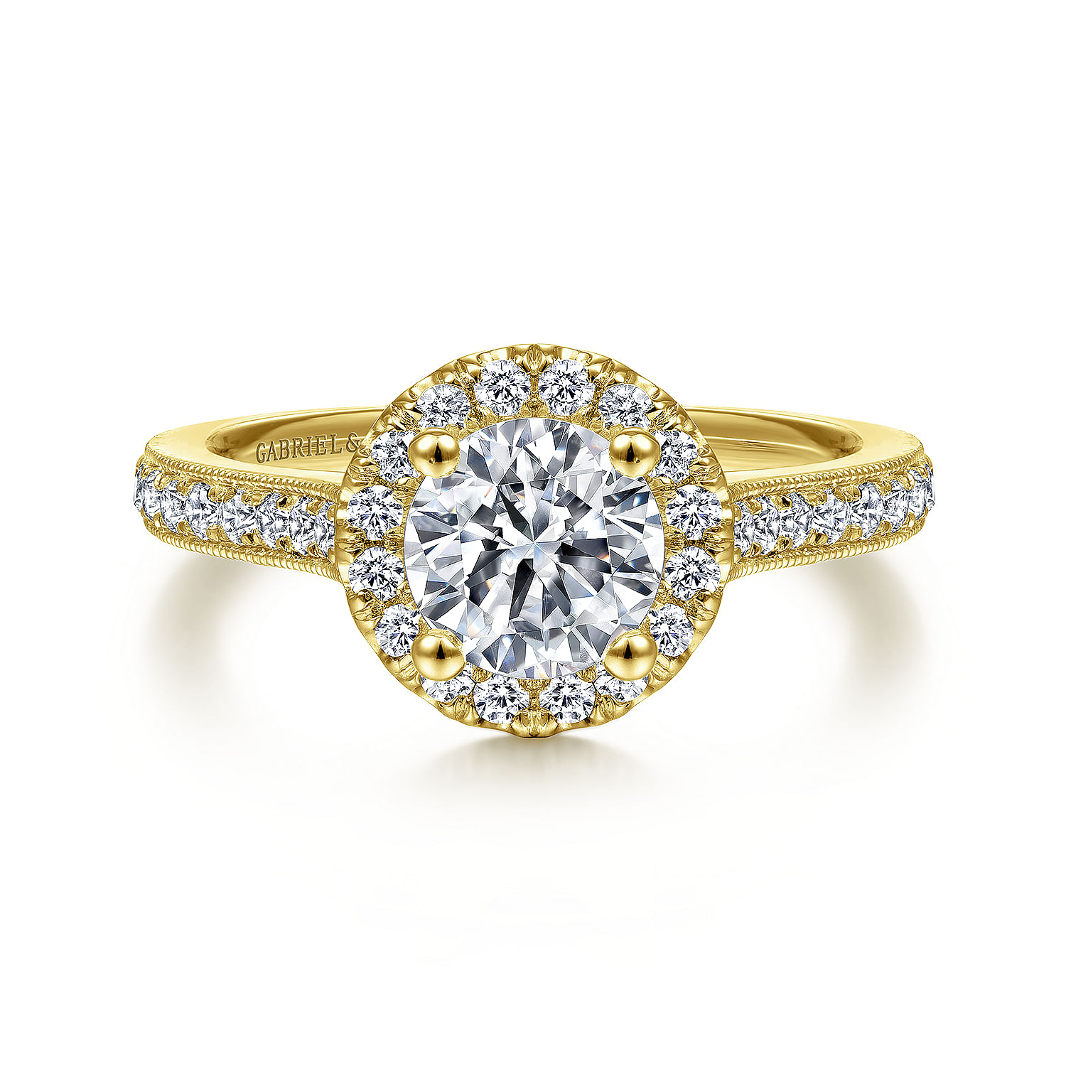 Gabriel - Vintage Inspired 14K Yellow Gold Round Halo Diamond Engagement Ring
