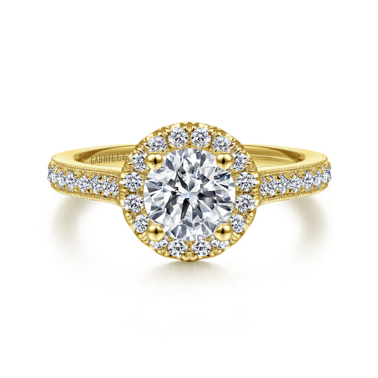 Gabriel - Vintage Inspired 14K Yellow Gold Round Halo Diamond Engagement Ring