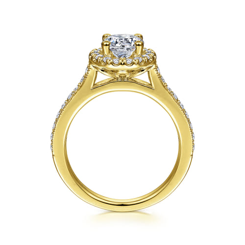 Vintage Inspired 14K Yellow Gold Round Halo Diamond Engagement Ring