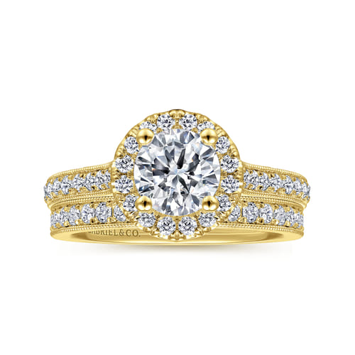 Vintage Inspired 14K Yellow Gold Round Halo Diamond Engagement Ring