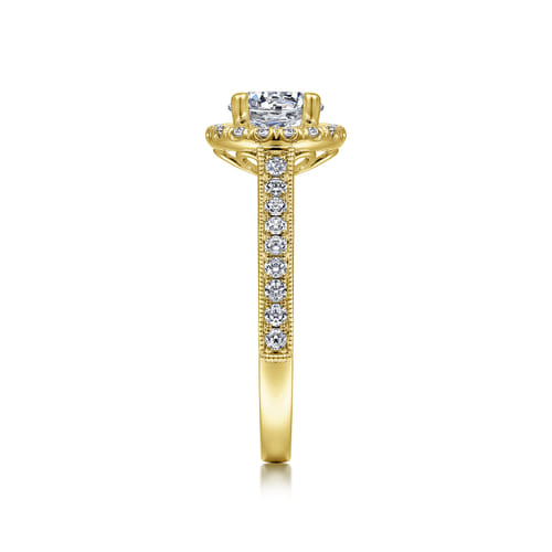 Vintage Inspired 14K Yellow Gold Round Halo Diamond Engagement Ring