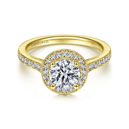 Gabriel - Vintage Inspired 14K Yellow Gold Round Halo Diamond Engagement Ring