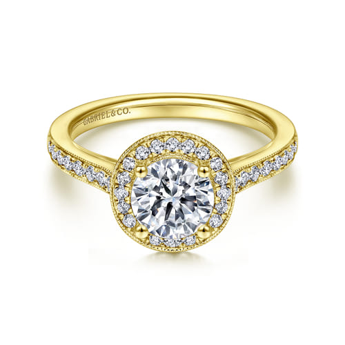 Vintage Inspired 14K Yellow Gold Round Halo Diamond Engagement Ring Vintage Inspired 14K Yellow Gold Round Halo Diamond Engagement Ring