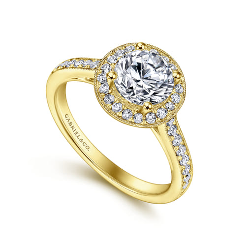 Vintage Inspired 14K Yellow Gold Round Halo Diamond Engagement Ring Vintage Inspired 14K Yellow Gold Round Halo Diamond Engagement Ring