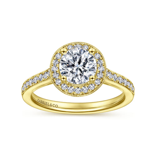 Vintage Inspired 14K Yellow Gold Round Halo Diamond Engagement Ring Vintage Inspired 14K Yellow Gold Round Halo Diamond Engagement Ring