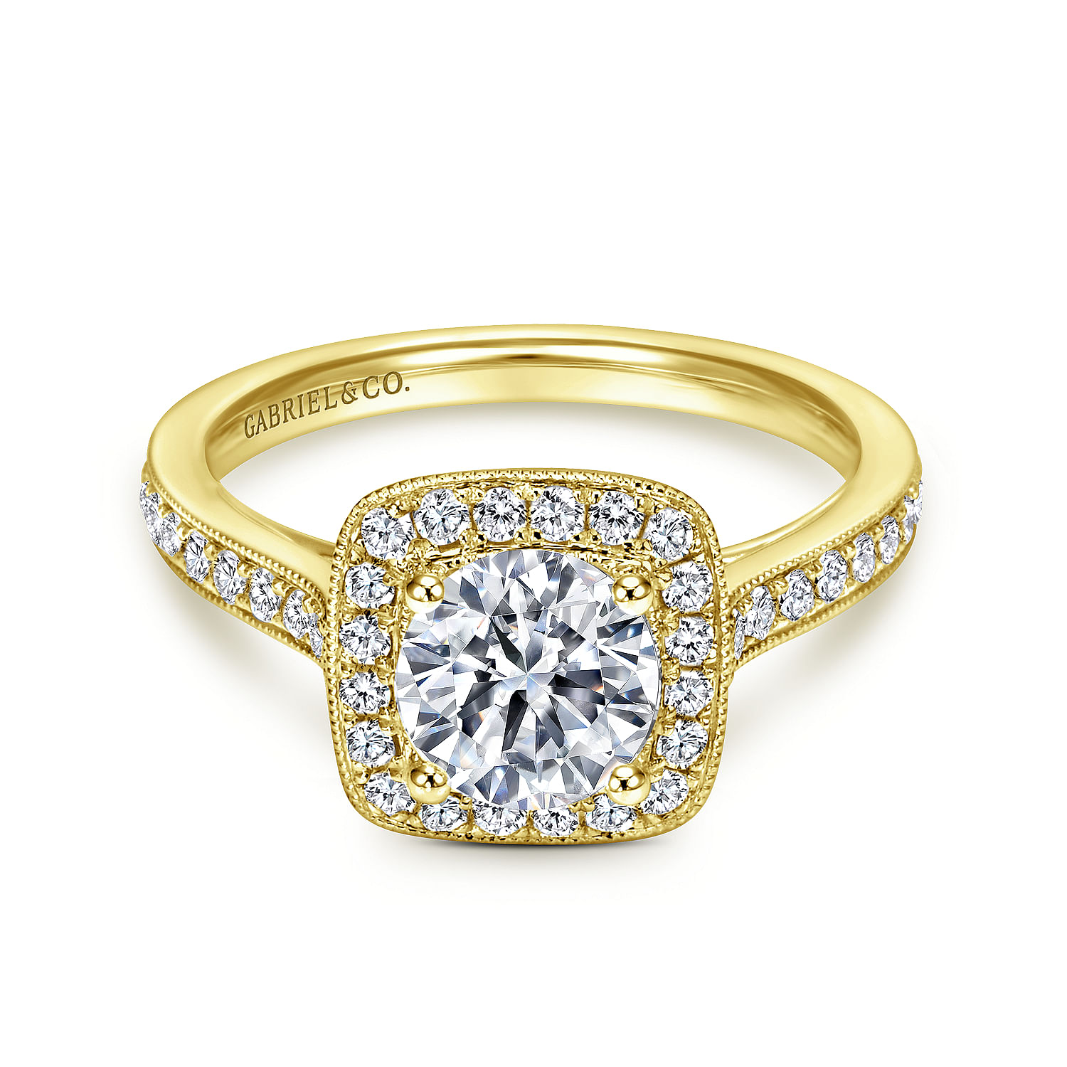 Gabriel - Vintage Inspired 14K Yellow Gold Round Halo Diamond Engagement Ring