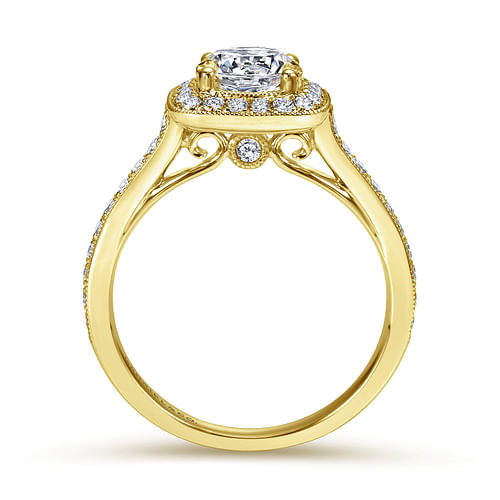 Vintage Inspired 14K Yellow Gold Round Halo Diamond Engagement Ring