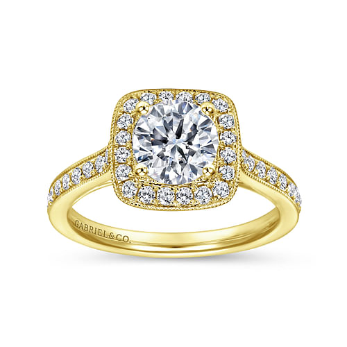 Vintage Inspired 14K Yellow Gold Round Halo Diamond Engagement Ring