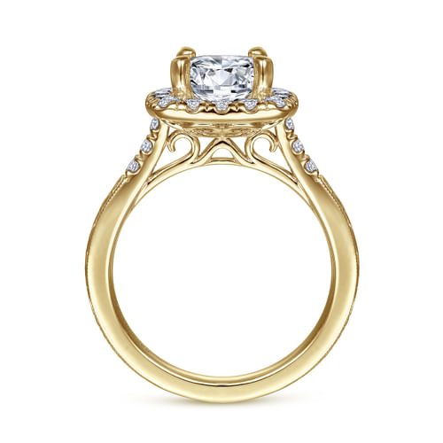 Vintage Inspired 14K Yellow Gold Round Halo Diamond Engagement Ring