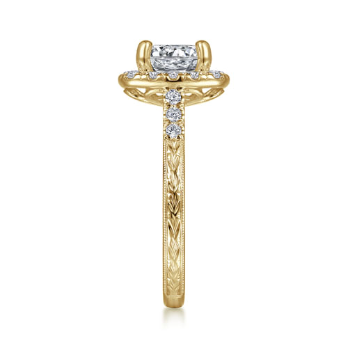 Vintage Inspired 14K Yellow Gold Round Halo Diamond Engagement Ring