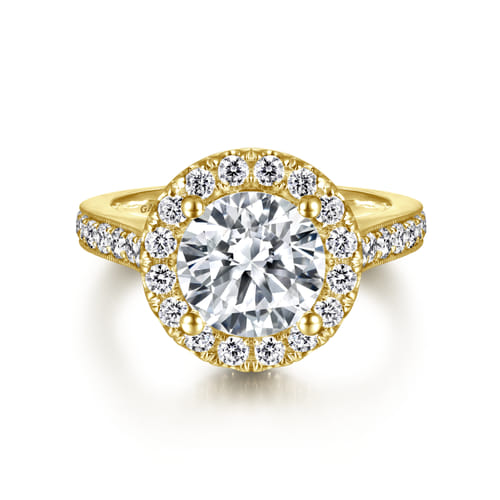 Vintage Inspired 14K Yellow Gold Round Halo Diamond Engagement Ring