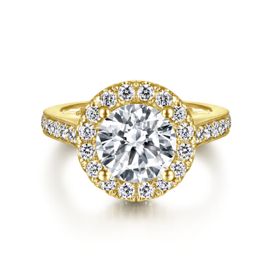 Gabriel - Vintage Inspired 14K Yellow Gold Round Halo Diamond Engagement Ring