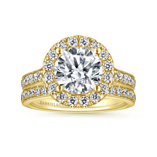 Vintage Inspired 14K Yellow Gold Round Halo Diamond Engagement Ring