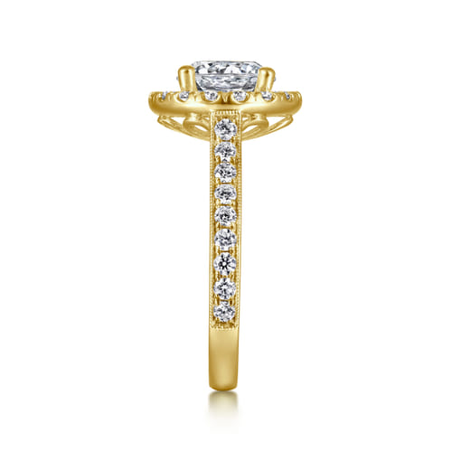 Vintage Inspired 14K Yellow Gold Round Halo Diamond Engagement Ring