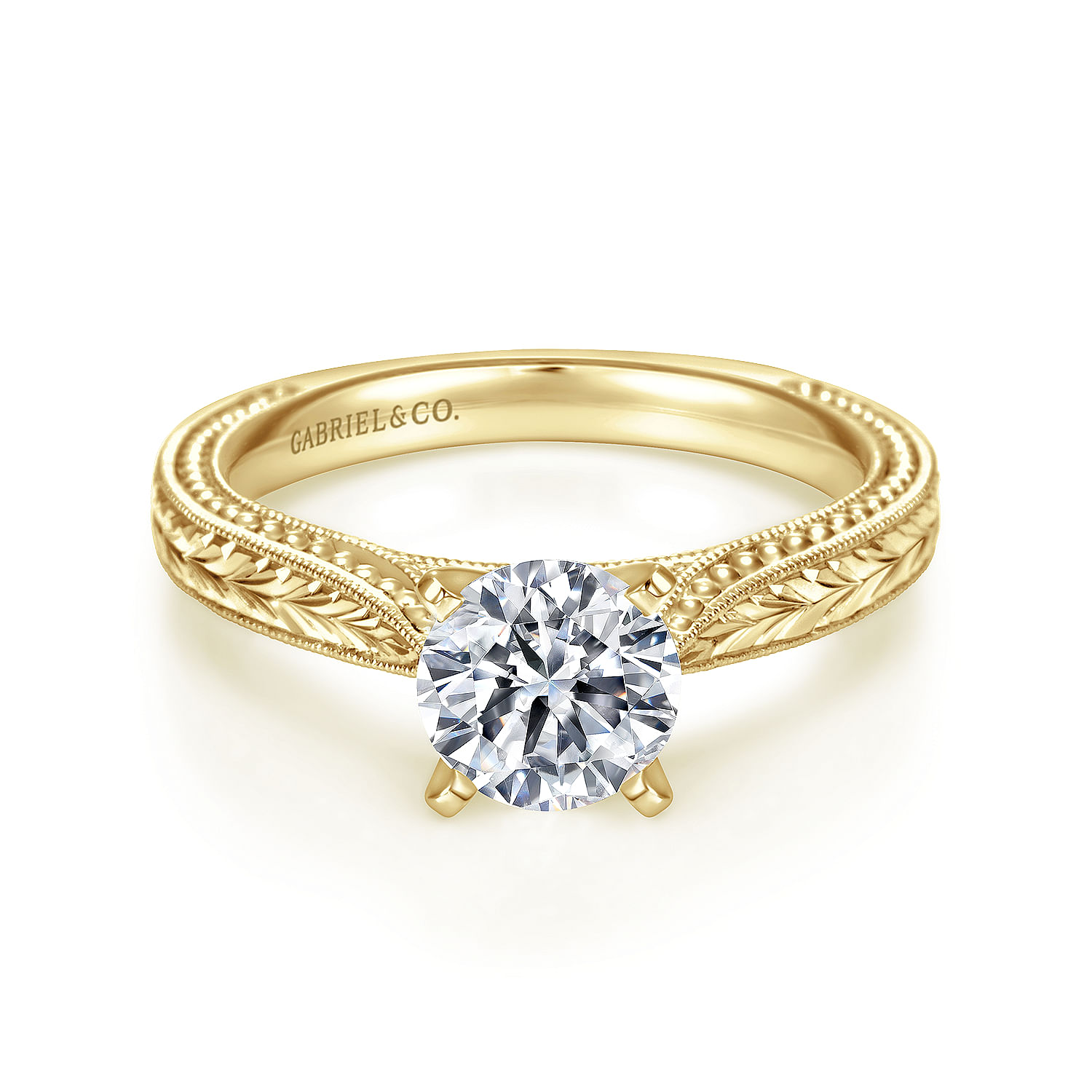 Vintage Inspired 14K Yellow Gold Round Solitaire Engagement Ring