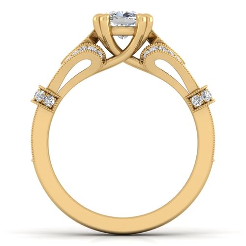 Vintage Inspired 14K Yellow Gold Split Shank Cushion Cut Diamond Engagement Ring