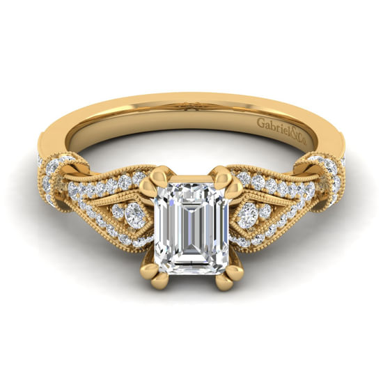 Gabriel - Vintage Inspired 14K Yellow Gold Split Shank Emerald Cut Diamond Engagement Ring