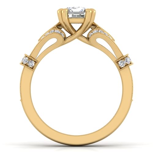 Vintage Inspired 14K Yellow Gold Split Shank Emerald Cut Diamond Engagement Ring
