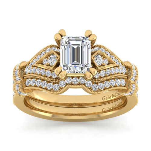 Vintage Inspired 14K Yellow Gold Split Shank Emerald Cut Diamond Engagement Ring
