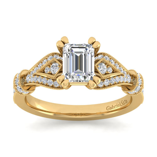 Vintage Inspired 14K Yellow Gold Split Shank Emerald Cut Diamond Engagement Ring