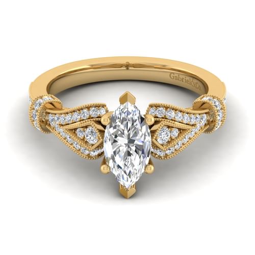 Vintage Inspired 14K Yellow Gold Split Shank Marquise Shape Diamond Engagement Ring