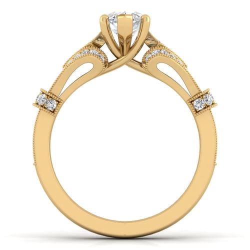 Vintage Inspired 14K Yellow Gold Split Shank Marquise Shape Diamond Engagement Ring