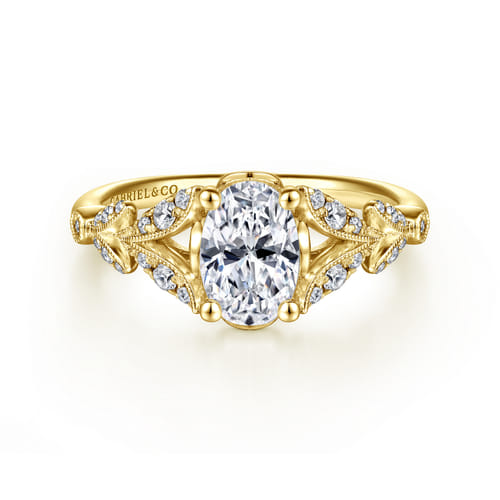 Vintage Inspired 14K Yellow Gold Split Shank Oval Diamond Engagement Ring