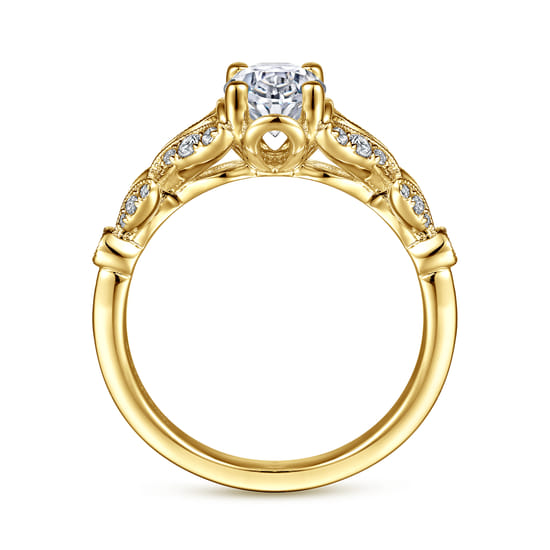 Vintage Inspired 14K Yellow Gold Split Shank Oval Diamond Engagement Ring angle 2