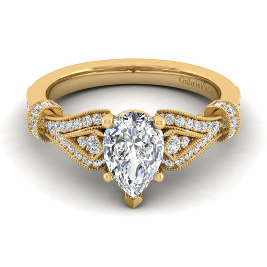 Gabriel - Vintage Inspired 14K Yellow Gold Split Shank Pear Shape Diamond Engagement Ring