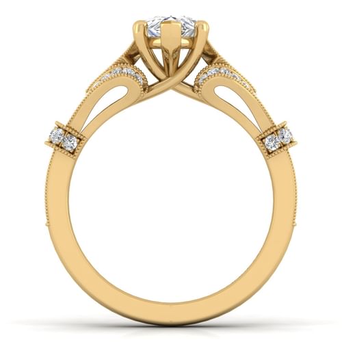 Vintage Inspired 14K Yellow Gold Split Shank Pear Shape Diamond Engagement Ring