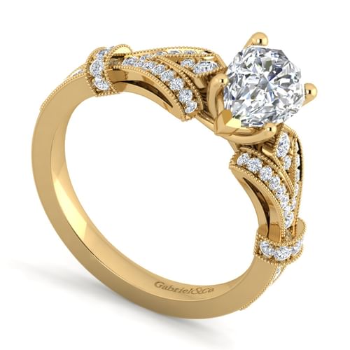 Vintage Inspired 14K Yellow Gold Split Shank Pear Shape Diamond Engagement Ring