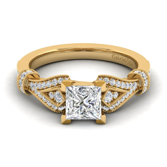 Gabriel - Vintage Inspired 14K Yellow Gold Split Shank Princess Cut Diamond Engagement Ring