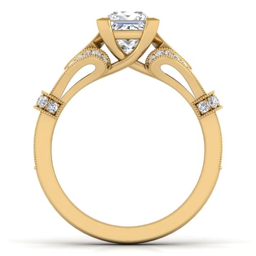 Vintage Inspired 14K Yellow Gold Split Shank Princess Cut Diamond Engagement Ring