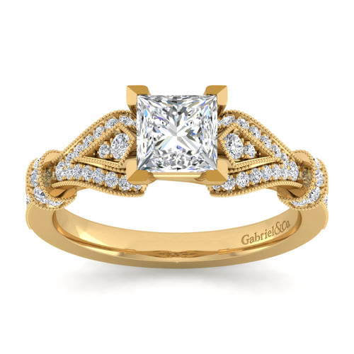 Vintage Inspired 14K Yellow Gold Split Shank Princess Cut Diamond Engagement Ring