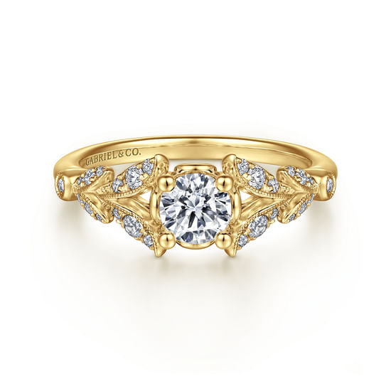 Gabriel - Vintage Inspired 14K Yellow Gold Split Shank Round Diamond Engagement Ring