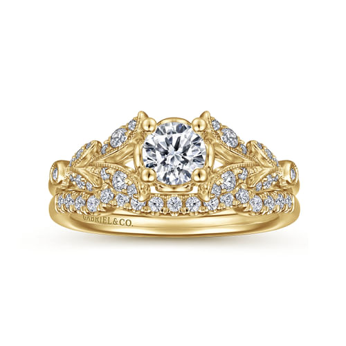 Vintage Inspired 14K Yellow Gold Split Shank Round Diamond Engagement Ring
