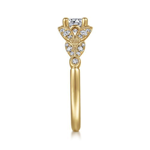 Vintage Inspired 14K Yellow Gold Split Shank Round Diamond Engagement Ring