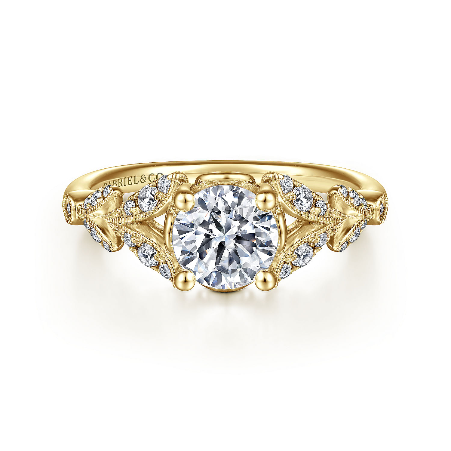 Gabriel - Vintage Inspired 14K Yellow Gold Split Shank Round Diamond Engagement Ring