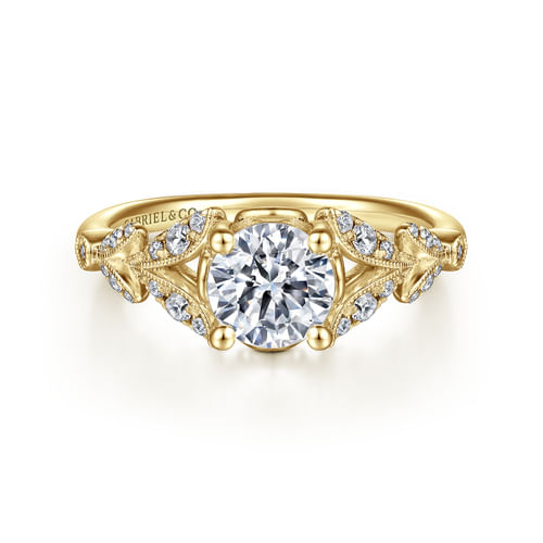 Vintage Inspired 14K Yellow Gold Split Shank Round Diamond Engagement Ring