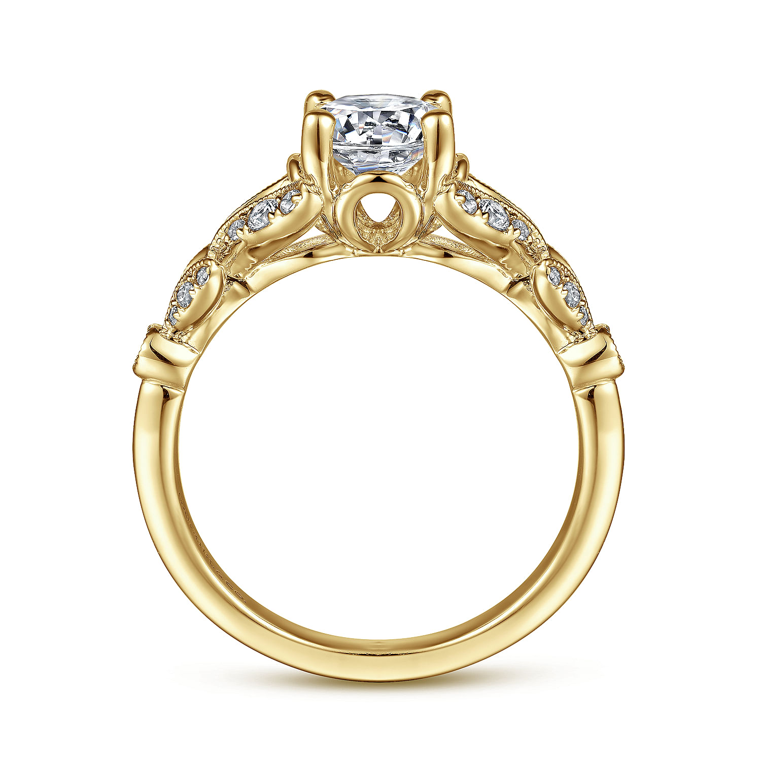Vintage Inspired 14K Yellow Gold Split Shank Round Diamond Engagement Ring