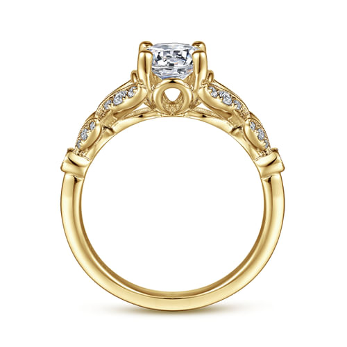 Vintage Inspired 14K Yellow Gold Split Shank Round Diamond Engagement Ring