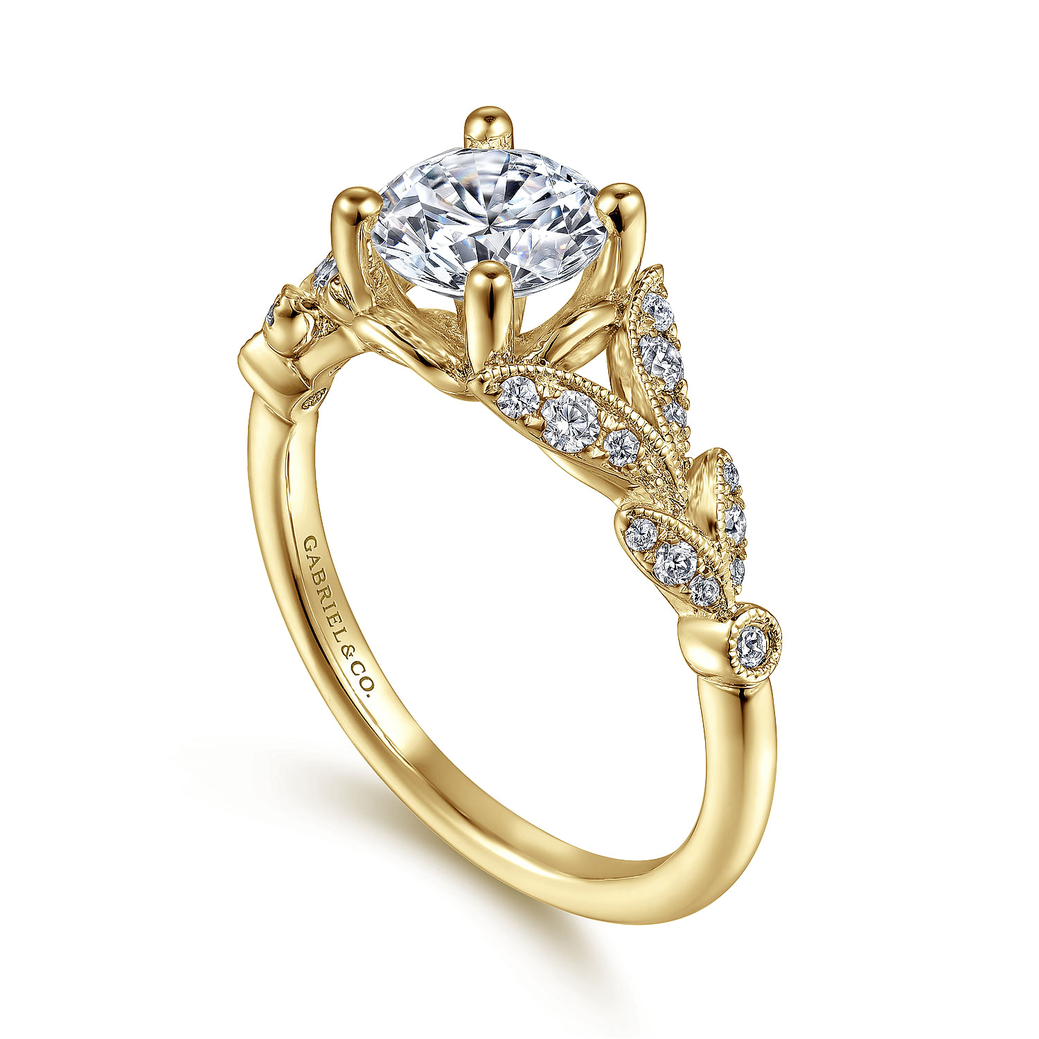 Vintage Inspired 14K Yellow Gold Split Shank Round Diamond Engagement Ring